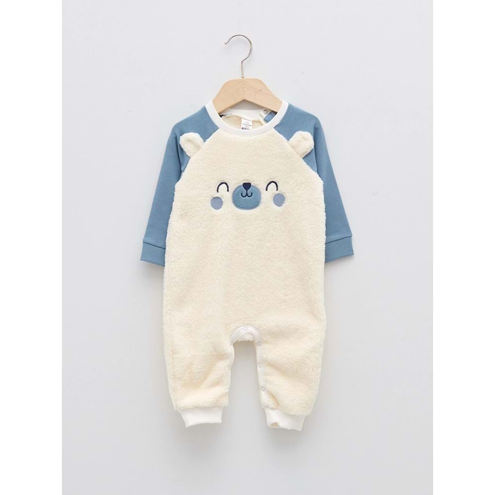 LCW baby Bisiklet Yaka Uzun Kollu Pelüş Erkek Bebek Tulum