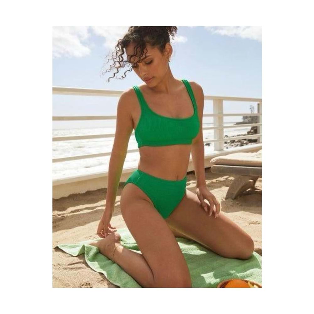 Dokulu kumaş çift askılı bikini takım