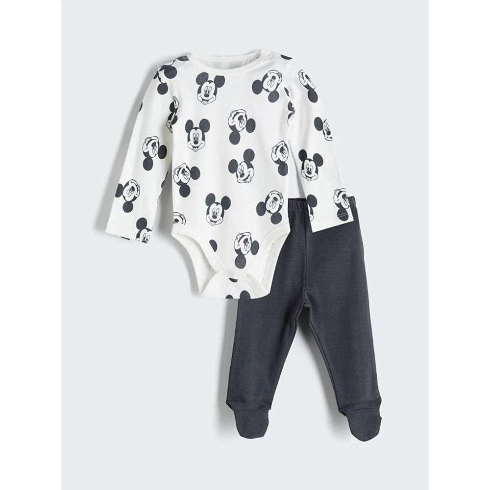 LCW baby Mickey Mouse Baskılı Erkek Bebek Çıtçıtlı Body Ve Şapka