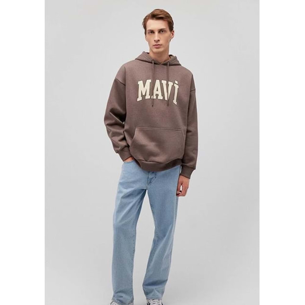 mavi Erkek Sütlü Kahve kapişonlu Sweatshirt