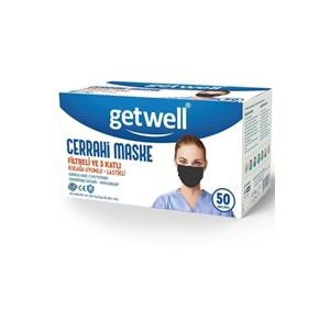 Getwell Siyah cerrahi maske 50'li