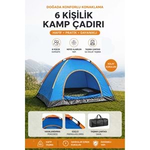 Onetick 6 Kişilik 220x250x150 kamp çadırı