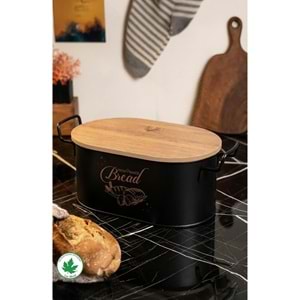 Lin Metal Ahşap Kapaklı Tel Kulplu Metal Ekmeklik (bread baskılı)