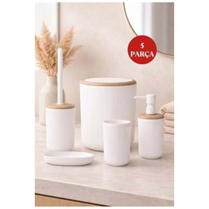 Okyanus Home Linea Due Kırık Beyaz Çizgili Yuvarlak 2'li Wc Kova ve Fırça Seti