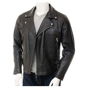 Derimont Deri Erkek Siyah Deri Biker Ceket Ashford