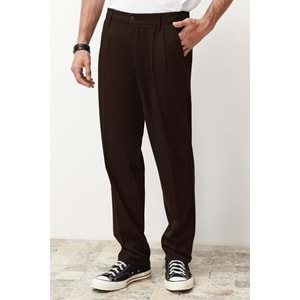 Trendyolmilla Man Kahverengi Pileli Klasik Baggy Fit Kumaş Pantolon