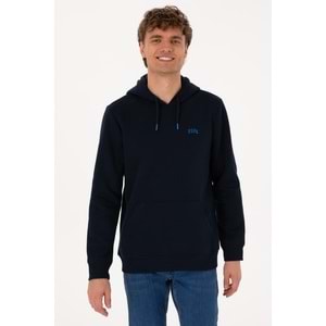 Erkek Regular Fit Kapüşonlu Şardonlu Lacivert Basic Sweatshirt