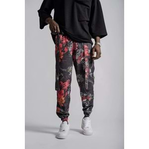 Superbluemexico Erkek Desenli Kuşaklı Cepli Jogger Pantolon