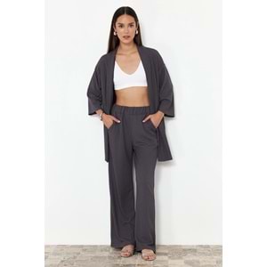 Trendyolmilla Füme Relaxed/Rahat Kesim Örme Kimona Pantolon Alt-Üst Takım