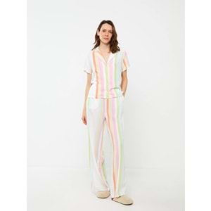 LCW DREAM Karışık Gömlek Yaka Çizgili Kısa Kollu Kadın Pijama Takım