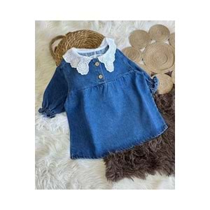 Kız Çocuk Yaka Detaylı Denim Elbise