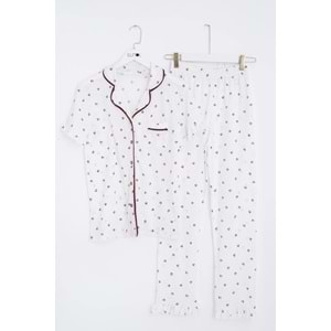 KİRAZLI Viskon Düğmeli Pijama Takım