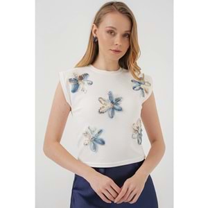 Kız Çocuk Çiçekli Kısa Kol Crop Bluz