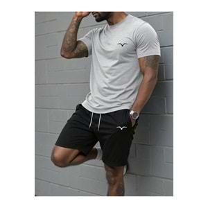 Şort-Tshirt Oversize mini kuş Baskılı Takım