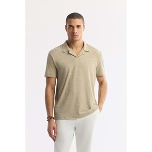 Vizon Apaj Yaka Jakarlı Elastan T-Shirt