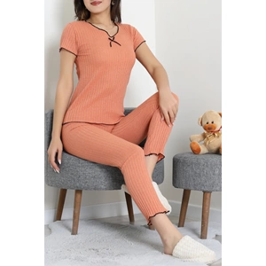 Fitilli Fiyonklu Pijama Takımı Kiremit