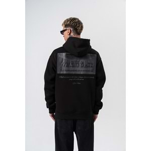 Erkek Da Vinci Baskılı Kapüşonlu Oversize Hoodie Siyah
