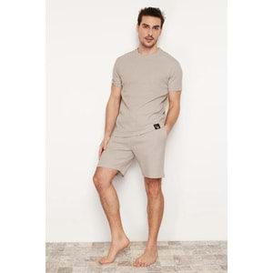 Trendyolmilla Man Bej Regular Regular Fit Waffle Örme Şortlu Kalın Pijama Takımı