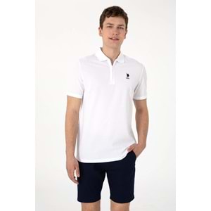 U.S. Polo Assn. Erkek Regular Fit Fermuarlı Beyaz Dokulu Tişört 50306014-VR013