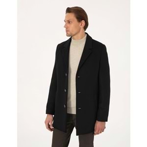 PİERRE CARDİN Siyah Ekstra Slim Fit Yün Karışımlı Kaşe Kaban