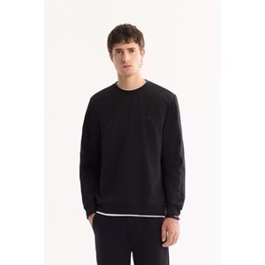 Siyah Bisiklet Yaka Kolay Ütülenen Bi-Stretch Sweatshirt