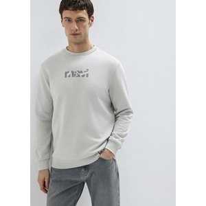 -2-3-4-5-6-7Mavi Logo Baskılı Gri Sweatshirt