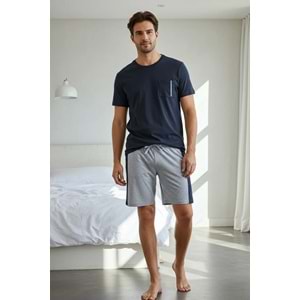 Lacivert Regular Fit Panalli Pijama Takımı