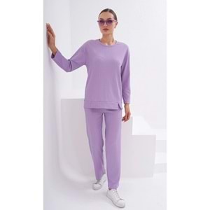 Lila Bürümcük Sweatshirt Pantolon Tunik Takım