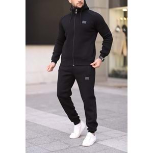 Fors Life Relaxed Erkek Pamuklu İçi Polarlı Kapüşonlu Siyah Eşofman Takımı