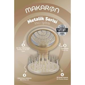 Beauty Makaron METALİK - Üç Boyutlu 3D Esnek Aynalı Çanta Boy Saç Fırçası - Compact Detangler