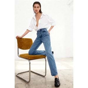 Trendyolmilla Mavi Yüksek Bel Düz Kesim Jeans