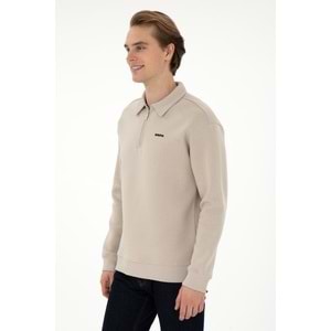 Erkek Comfort Fit Yarım Fermuarlı Taş Basic Sweatshirt