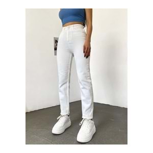 Yüksek Bel Beyaz Mom Jeans Yüksek Bel Beyaz Mom Kot Pantolon