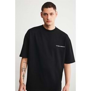 GRIMELANGE Erkek Nakışlı Oversize Siyah T-Shirt