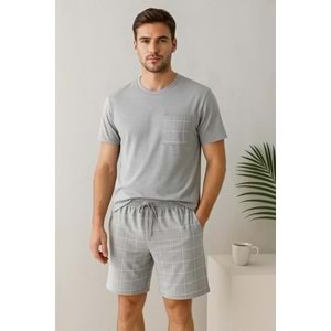 Grimelanj Regular Fit Ekose Örme Şortlu Pijama Takımı
