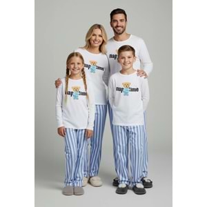 Ekru 100% Pamuk Baskılı Regular Örme Unisex Çocuk Pijama Takımı