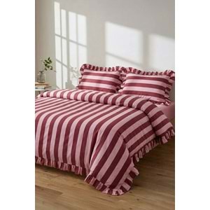Trendyolmilla Home Çift Kişilik Fırfırlı Çizgili Çarşafsız Nevresim Seti