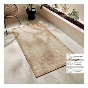 Ocean Home Textile Leke Tutmaz İç Dış Mekan Bej Renk Balıksırtı Halı Kilim
