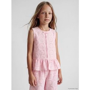 LCW Kids Pembe Bisiklet Yaka Fırfırlı Kız Çocuk Bluz