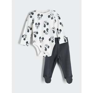 LCW baby Mickey Mouse Baskılı Erkek Bebek Çıtçıtlı Body Ve Şapka