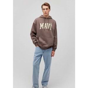 mavi Erkek Sütlü Kahve kapişonlu Sweatshirt