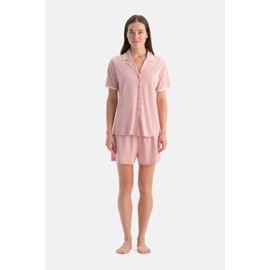 Dagi Açık Pembe Kısa Kollu Pamuk Modal Gömlek Şort Pijama Takımı