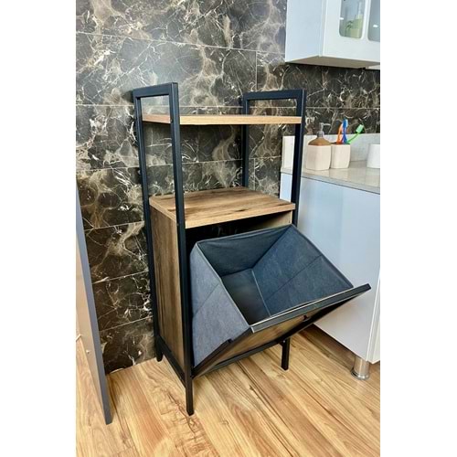 Mudesa Kirli Çamaşır Sepeti Metal Ahşap Banyo Düzenleyici Kirli Sepeti Banyo Dolabı Organizer Banyo Rafı