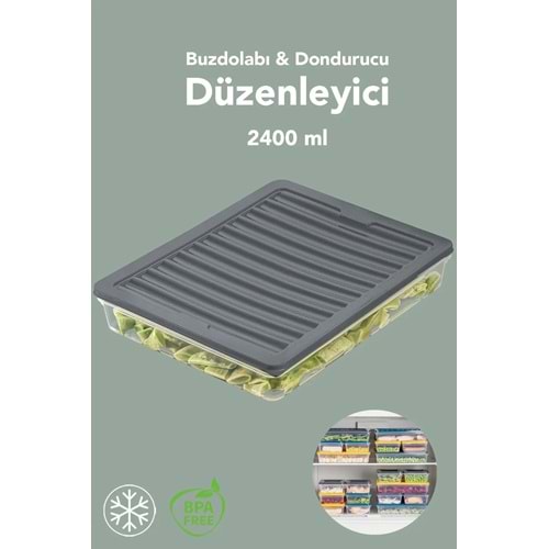 Meleni Home 1 Adet Mikrodalga Uyumlu Saklama Kabı - Organizer Düzenleyici Gıda Erzak Kabı 2400 ml Antrasit