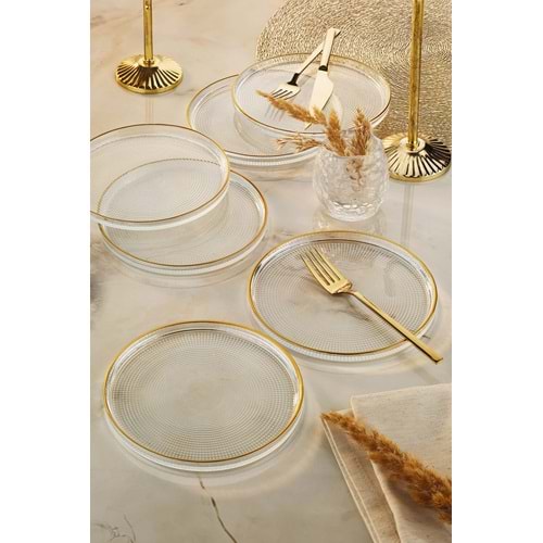 Fecra 6'lı, pasta tabağı, gold fileli, 16cm