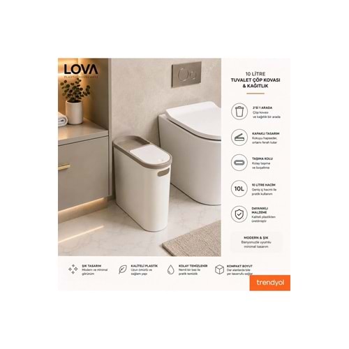 Lova 10 lt Kups Banyo,Ofis,Mutfak Çöp Kovası (KREM)