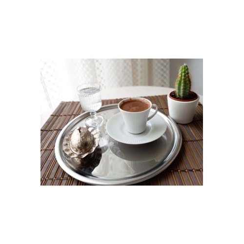 store trend 2 Li Lüx Çelik Yuvarlak Tek Kişilik Servis Sunum Tepsisi 24 Cm