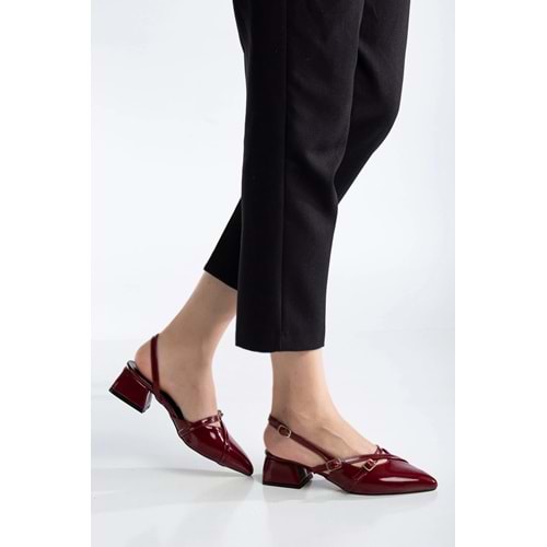 SMRMODA Kısa Bordo Kadın 4 cm Topuklu Ayakkabı