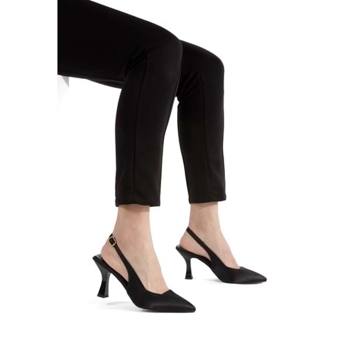ACMZ SHOES Siyah saten sivri burun ince topuklu ayakkabı