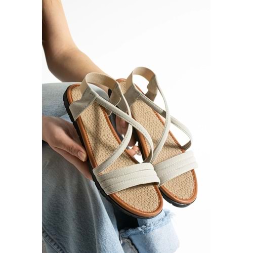 star shoes Lastikli Açık Gri Süet Kadın Sandalaet